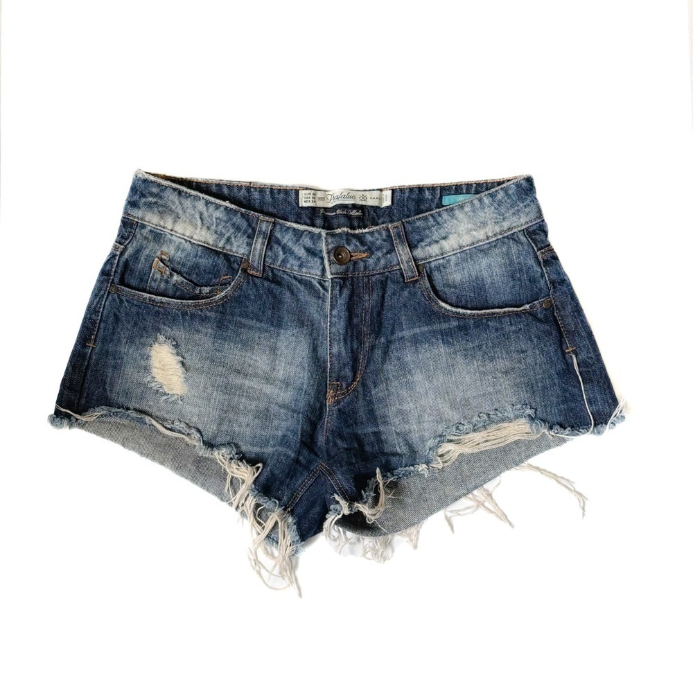 Zara Trafaluc Denim Jean Cut Off Shorts Blue Womens low rise - Picture 2 of 6